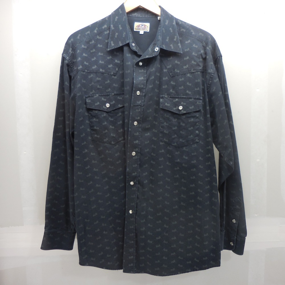 Barn Fly Mens Black Bucking Bronco Horse Print Western Snap Shirt Large